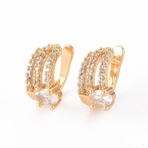 

PandaHall Brass Micro Pave Clear Cubic Zirconia Cuff Earrings, Nickel Free, Oval, Real 18K Gold Plated, 12x8mm Cubic Zirconia Clear