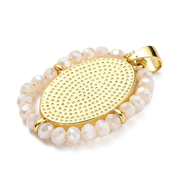 

PandaHall Brass with Glass Pendants, Cadmium Free & Lead Free, Real 18K Gold Plated, Oval with Heart Pattern, Antique White...