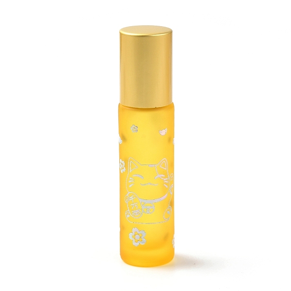

PandaHall Glass Essential Oil Roller Bottles, with Lid and Stainless Steel Roller Balls, Refillable Bottles, Column with Fortune Cat Pattern..., Gold