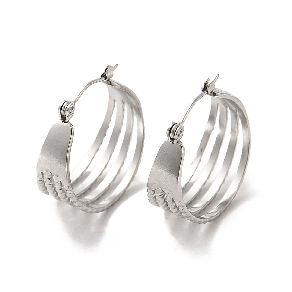 

PandaHall 304 Stainless Steel Multi Lines Hoop Earrings for Women, Stainless Steel Color, 24x22.5x10mm, Pin: 0.7mm 304 Stainless Steel