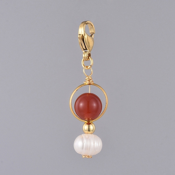 

PandaHall Natural Red Agate/Carnelian Pendants, with Natural Pearl, Golden Plated Brass Bead Frames and 304 Stainless Steel Lobster Claw...