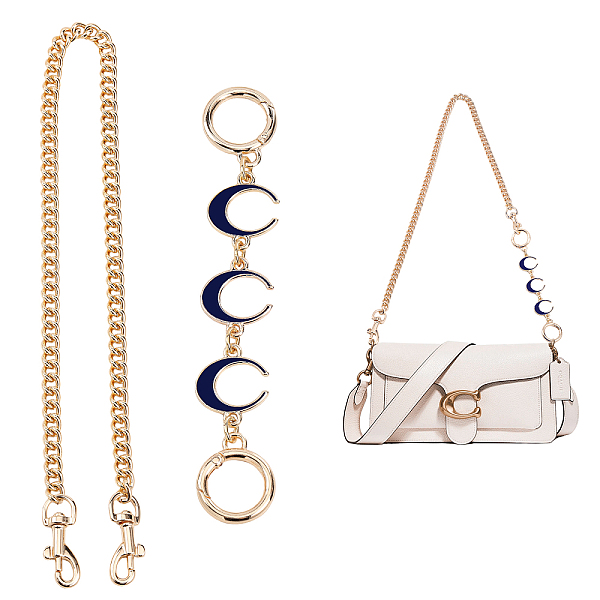 

PandaHall Alloy Curb Chain Bag Handles, Swivel Eye Bolt Snap Hook Bag Strap, with Detachable Alloy Enamel Moon Extenders, for Purse Making...