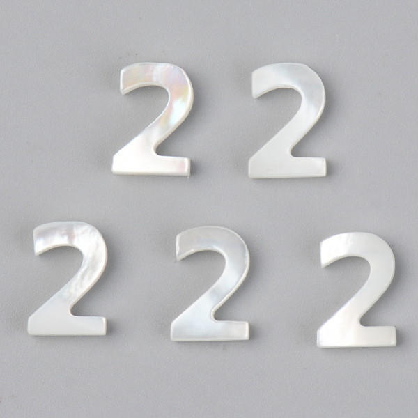 

PandaHall Natural White Shell Mother of Pearl Shell Charms, Number, Num.2, 10x7x2mm, Hole: 0.8mm White Shell Number White