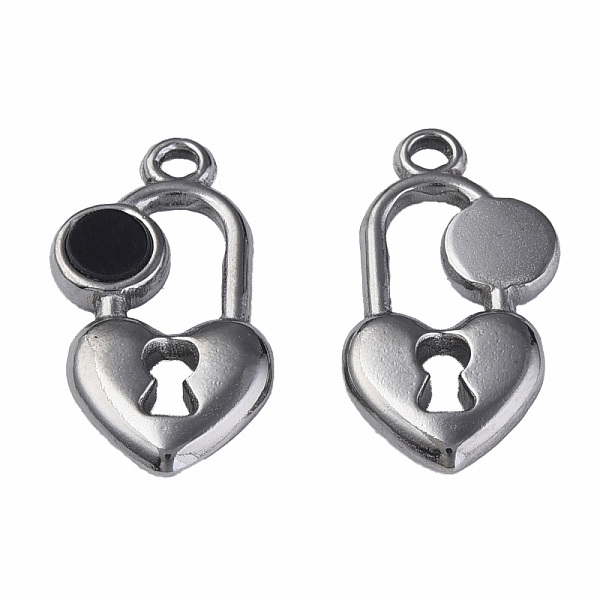 

PandaHall 304 Stainless Steel Pendants, with Dyed Black Shell, Heart-Shaped Lock, Stainless Steel Color, 20x11x2.5mm, Hole: 1.6mm Stainless...