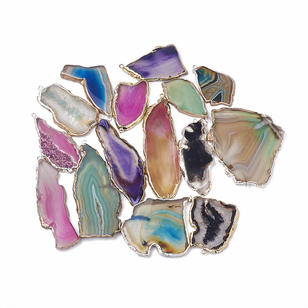 

PandaHall Natural Agate Pendants, Edge Platinum and Gold Plated, Nuggets, Dyed, 42~86x21~54x2.5~4mm, Hole: 1.5mm Natural Agate Nuggets..., Multicolor
