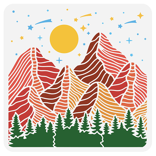 PandaHall BENECREAT Mountain Drawing Painting Stencils Templates, Tree Moon Reusable Painting Stencils for Painting on Wood, Canvas, Paper...