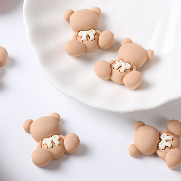 

PandaHall Opaque Resin Cabochons, DIY Jewelry Material Accessories, Bear with Bowknot, PeachPuff, 25x25mm Resin Bear Brown