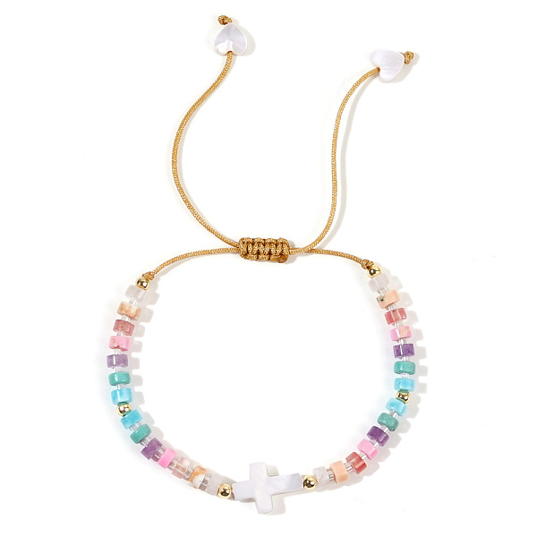 

PandaHall Sweet Shell Cross Mixed Stone Bead Bracelet Women's Jewelry Mixed Stone