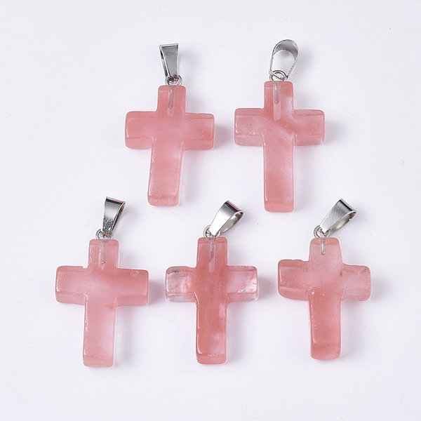 

PandaHall Cherry Quartz Glass Pendants, with Stainless Steel Peg Bails, Cross, Stainless Steel Color, 28~30x18x6mm, Hole: 7x3.5mm Cherry...