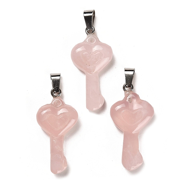 

PandaHall Natural Rose Quartz Pendants, with Platinum Plated Iron Snap on Bails, Heart Shaped Key Charms, 38~39x18~19x7~8mm, Hole: 7.5x3mm...