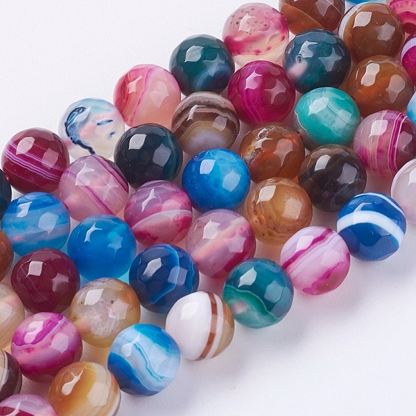 

PandaHall Natural Striped Agate/Banded Agate Beads Strands, Faceted, Dyed, Round, Mixed Color, 8mm, Hole: 1mm, about 48pcs/strand, 15 inch..., Multicolor