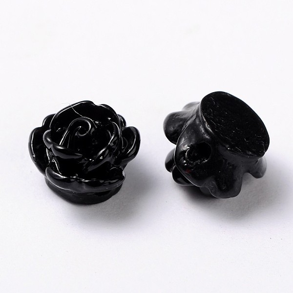 

PandaHall Opaque Resin Beads, Rose Flower, Black, 9x7mm, Hole: 1mm Resin Flower Black