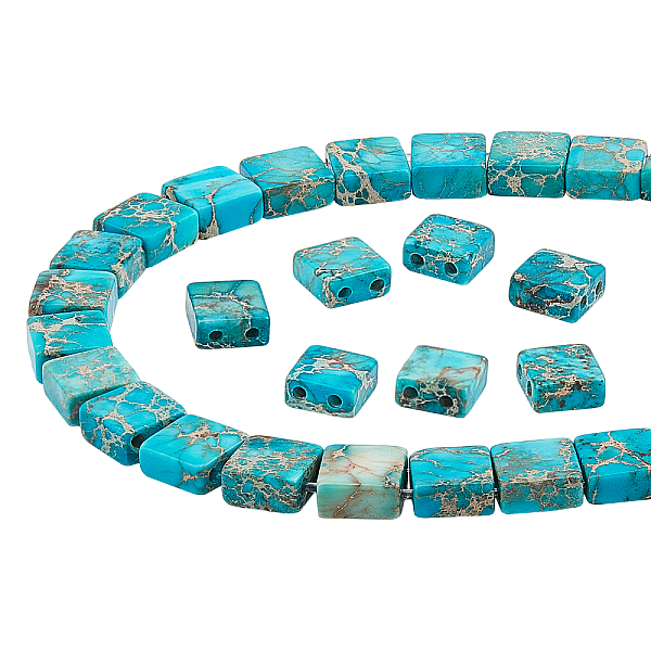 

PandaHall Natural Imperial Jasper Beads Strands, Dyed, Square, Turquoise, 6~6.5x6x3mm, Hole: 0.9mm, about 32pcs/strand, 7.56~8.19''..., Green