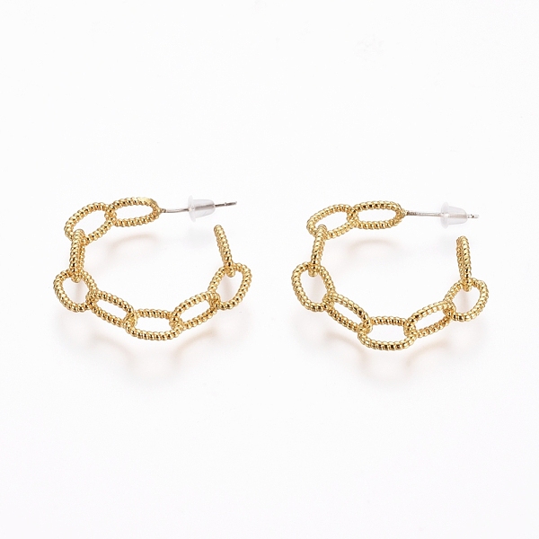 

PandaHall (Jewelry Parties Factory Sale)Semicircular Brass Textured Cable Chain Stud Earrings, Half Hoop Earrings, with 925 Sterling Silver...