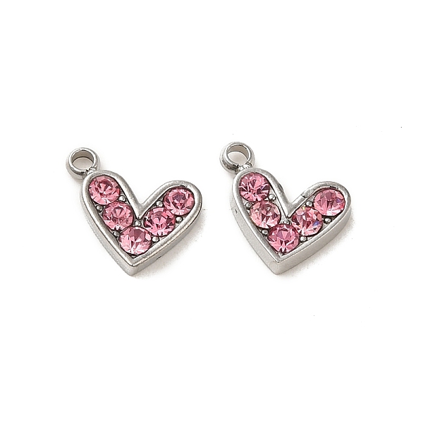 

PandaHall 304 Stainless Steel Pendants, with Rhinestone, Heart Charms, Light Rose, 9x10x2mm, Hole: 1.4mm Stainless Steel+Rhinestone Heart..., Pink