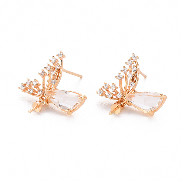 

PandaHall Brass Micro Pave Clear Cubic Zirconia Earring Findings, for Half Drilled Beads, Nickel Free, Real 18K Gold Plated, 22.5x19mm, Pin...