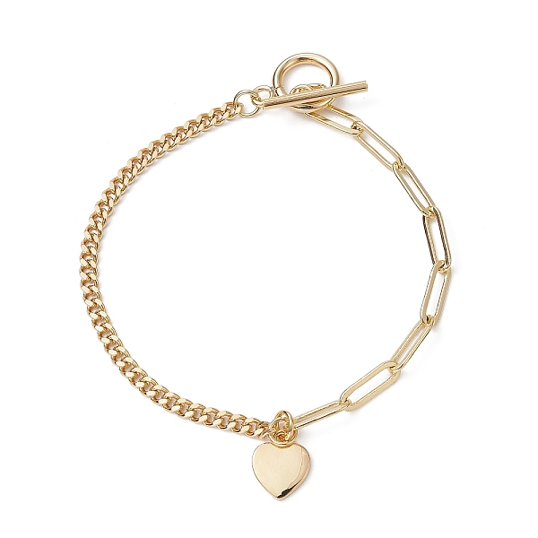 

PandaHall Brass Heart Charm Bracelets, with Paperclip Chains, Real 18K Gold Plated, 7-5/8 inch(19.5cm) Brass Heart