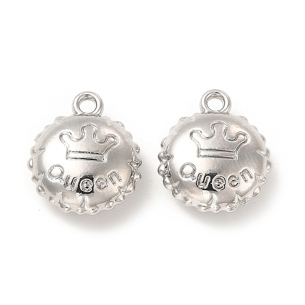 

PandaHall Rack Plating Alloy Charms, Cadmium Free & Lead Free, Flat Round with Crown & Word Queen, Platinum, 13x11x5mm, Hole: 1.4mm Alloy...
