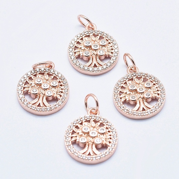 

PandaHall Brass Micro Pave Cubic Zirconia Charms, Long-Lasting Plated, Lead Free & Nickel Free & Cadmium Free, Flat Round with Tree, Real..., Clear