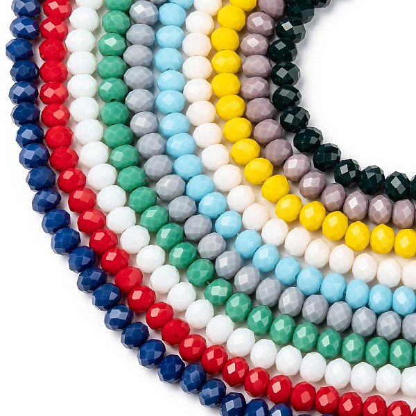 

PandaHall Opaque Solid Color Glass Beads Strands, Faceted, Rondelle, Mixed Color, 4x3mm, Hole: 0.4mm, 145pcs/strand, 18.9 inch(48cm), 10..., Multicolor