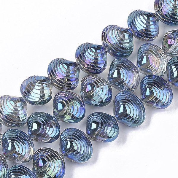 

PandaHall Electroplate Glass Beads Strands, Shell Shape, Steel Blue, 12x14.5x10mm, Hole: 1mm, about 50~51pcs/Strand, 24.41 inch(62cm) Glass...
