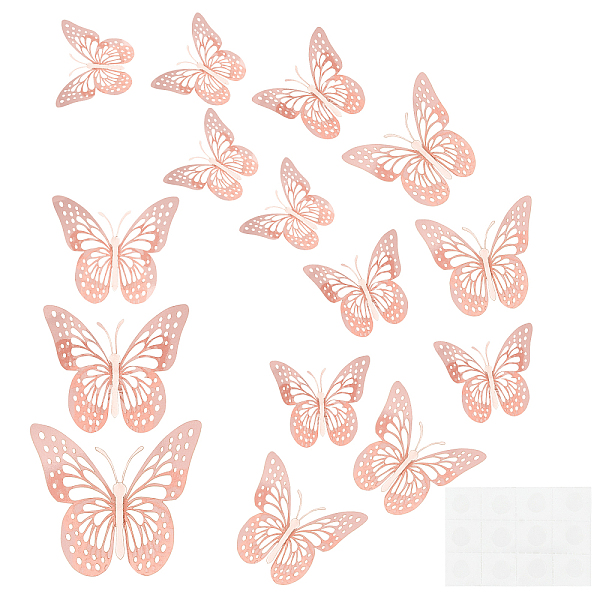 

PandaHall SUPERFINDINGS 4 Set 3D Butterfly Paper Mirror Wall Stickers, with Adhesive Tape, for Home Living Room Bedroom Decoration, Pink...