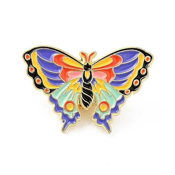 PandaHall Flower Butterfly Enamel Pin, Gold Plated Alloy Badge for Backpack Clothes, Colorful, 20x30x1.5mm Alloy+Enamel