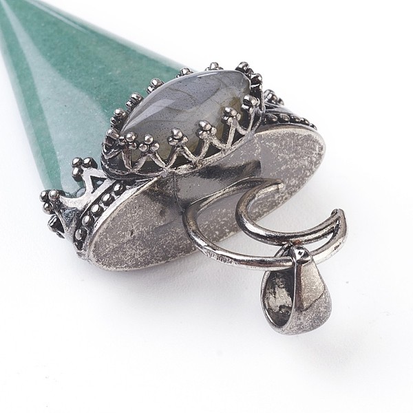 

PandaHall Natural Green Aventurine Big Pendants, with Brass Findings, Triangle, Antique Silver, 53~58x28~29x16~18mm, Hole: 5x7mm Green...