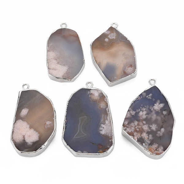 

PandaHall Natural Cherry Blossom Agate Pendants, with Light Gold Plated Iron Findings, Dyed & Heated, Nuggets, Tan, 46~57x29.5~35x6~7mm..., Orange
