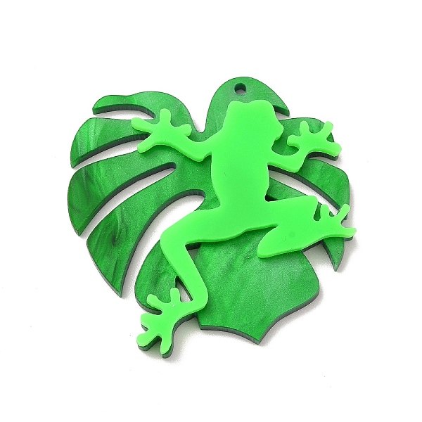 

PandaHall Opaque Acrylic Pendants, Leaf with Frog, Green, 43x45x4.5mm, Hole: 1.6mm Acrylic Leaf Green