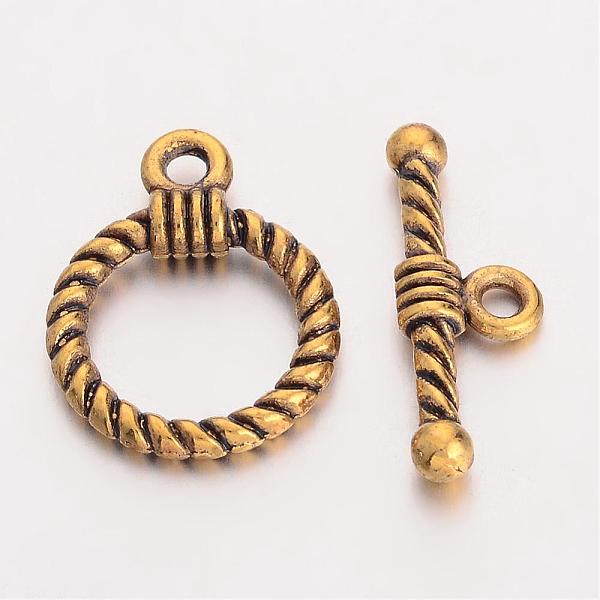 

PandaHall Tibetan Style Alloy Toggle Clasps, Cadmium Free & Nickel Free & Lead Free, Ring, Antique Golden, Ring: 19x14x3mm, Hole: 2mm, Bar...