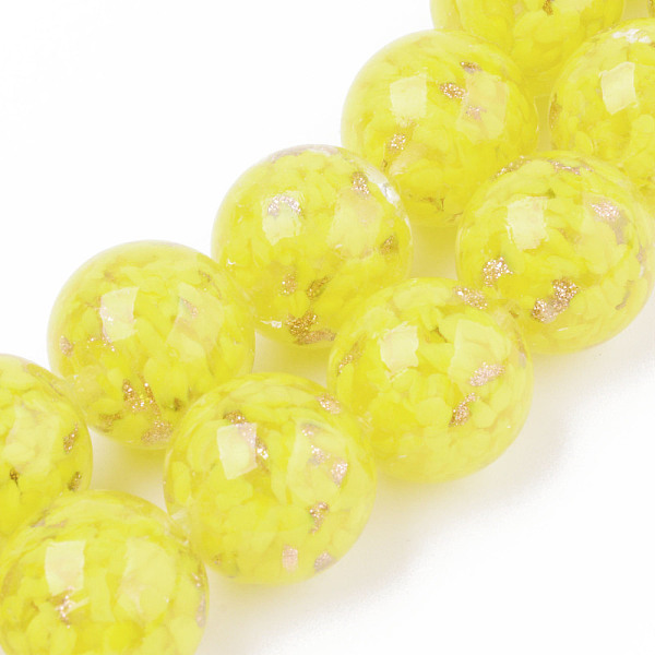 

PandaHall Handmade Gold Sand Lampwork Beads, Inner Flower, Round, Yellow, 20x19~20mm, Hole: 2mm, about 20pcs/strand, 14.96 inch(38cm)...