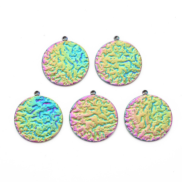 

PandaHall 201 Stainless Steel Pendants, Textured, Flat Round, Rainbow Color, 22.5x20x1.5mm, Hole: 1.2~1.4mm 201 Stainless Steel Flat Round