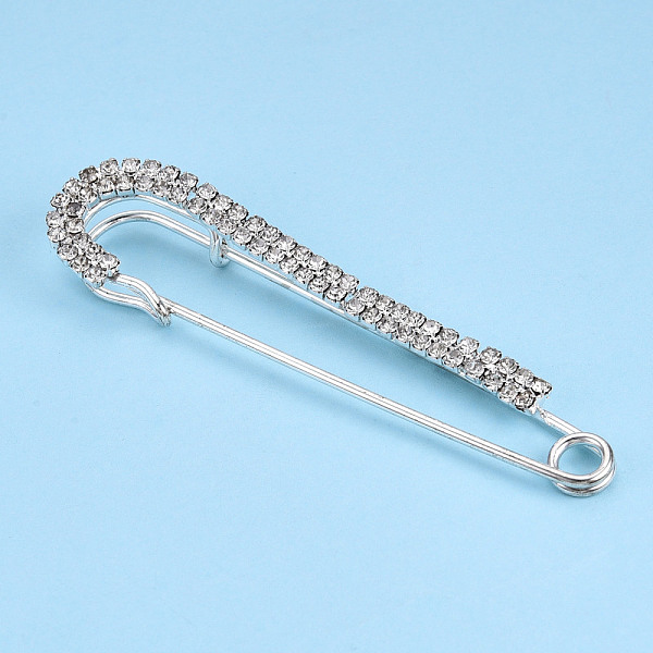 

PandaHall Crystal Rhinestone Safety PIn Brooch, Creative Brass Badge for Backpack Clothes, Silver, 79.5x20x10mm, Pin: 1.5mm Brass Clear