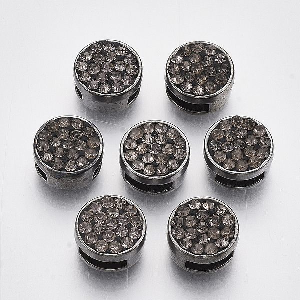 

PandaHall Alloy Slide Charms, with Polymer Clay Rhinestone, Flat Round, Gunmetal, PP13(1.9~2mm), 11x6.5mm, Hole: 7x2.5mm and 1.6mm..., Gray