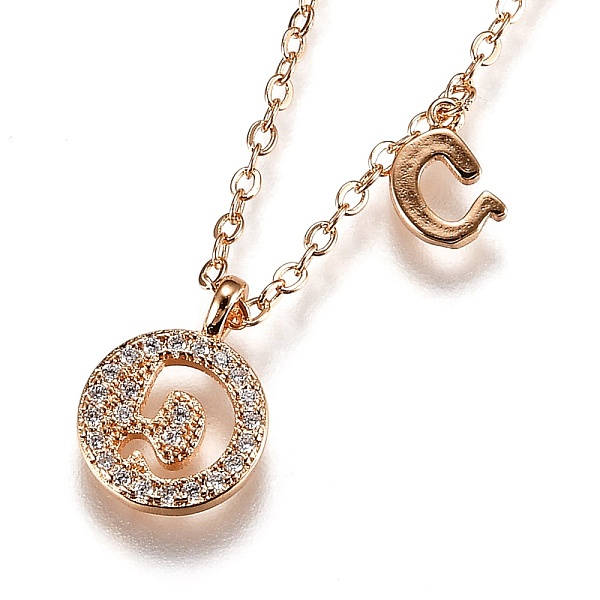 

PandaHall Brass Micro Pave Clear Cubic Zirconia Double Letter Pendant Necklaces, with Cable Chains, Letter.D, 14-3/4 inch(37.6cm) Brass...