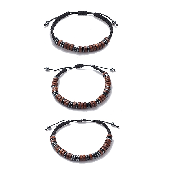 

PandaHall 3Pcs 3 Style Morse Code Stackable Bracelets Set, Natural Maple Wood & Synthetic Hematite Braided Bead Bracelets for Men Women...