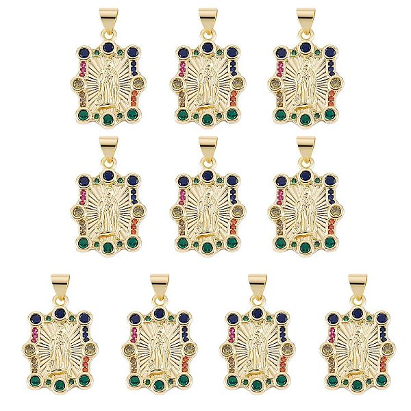 

PandaHall 10Pcs Rack Plating Brass Micro Pave Cubic Zirconia Pendants, Real 18K Gold Plated, Long-Lasting Plated, Rectangle with Virgin Mary...