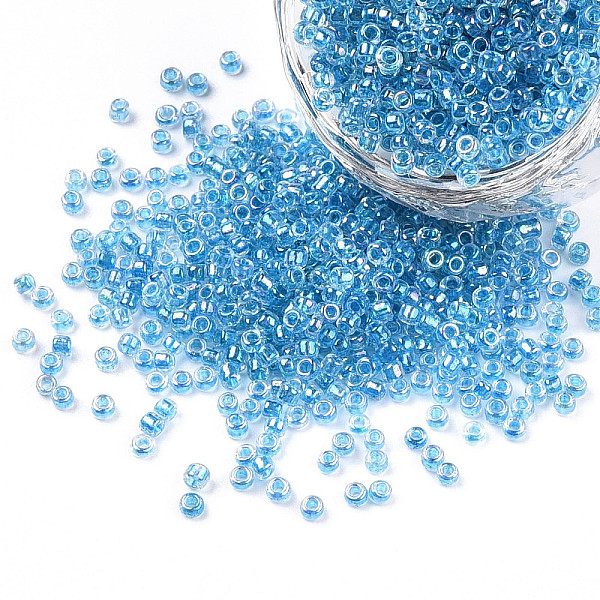 

PandaHall 12/0 Glass Seed Beads, Inside Colours, Round Hole, Round, Transparent Colours Rainbow, Dodger Blue, 12/0, 2~2.5x1.5~2mm, Hole...