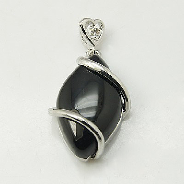 

PandaHall Natural Black Agate Pendants, with Brass Rhinestone Findings, Horse Eye, 36x17.5x7~9mm, Hole: 2.5x4mm Black Agate Oval Black