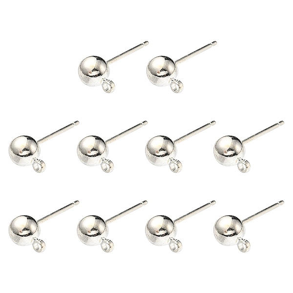 

PandaHall Brass Ball Post Ear Studs, with Loop & 304 Stainless Steel Pins, Silver, 15.2~15.7x5mm, Hole: 1mm, Pin: 0.7mm Brass