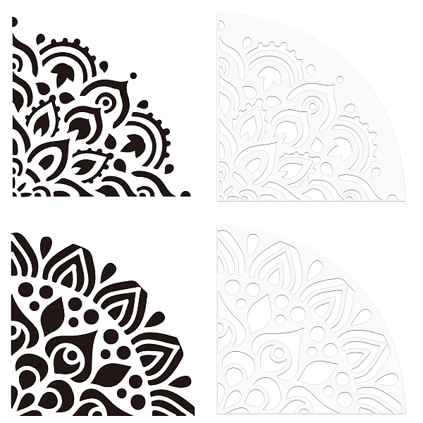 PandaHall CRASPIRE 2Pcs 2 Style Custom Acrylic Tie-Dye Template, Painting Supplies, Fan Shaped, Floral Pattern, 20x20x0.25cm, 1pc/style...