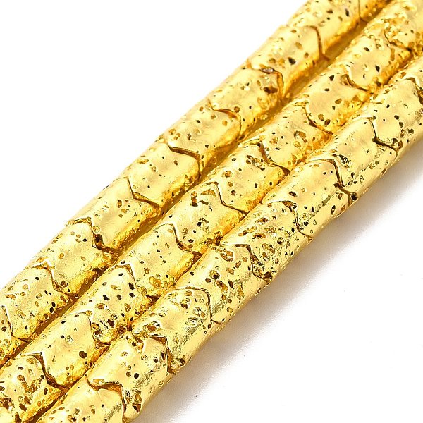 

PandaHall Electroplated Natural Lava Rock Beads Strands, Column, Golden Plated, 8x6.5mm, Hole: 1.4mm, about 60pcs/strand, 15.35~15.75 inch...