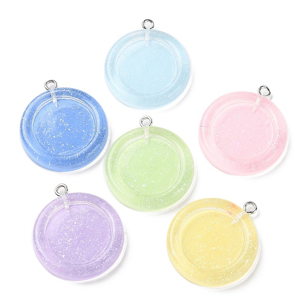 

PandaHall Translucent Resin Pendants, Glitter Flat Round Charms with Platinum Plated Iron Loops, Mixed Color, 29x25x5mm, Hole: 2mm..., Multicolor