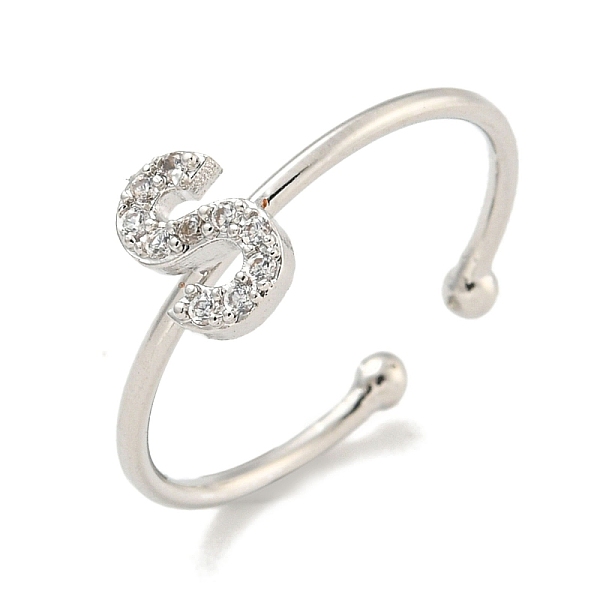 

PandaHall Rack Plating Brass Open Cuff Rings for Women, with Cubic Zirconia, Cadmium Free & Lead Free, Long-Lasting Plated, Letter, Letter S...