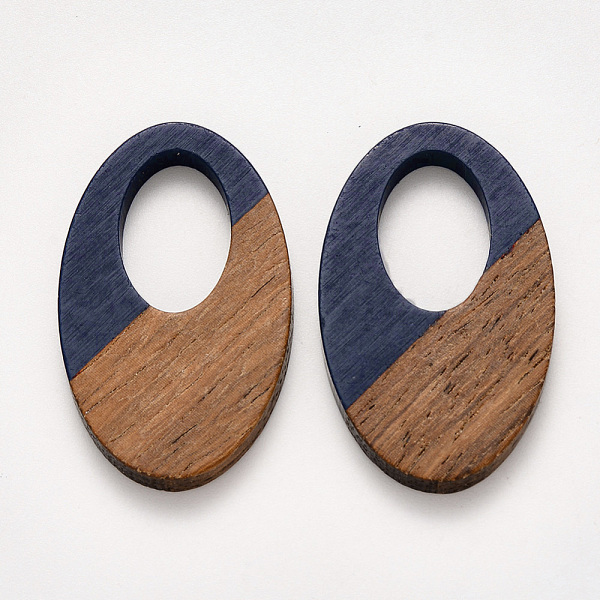 

PandaHall Resin & Walnut Wood Pendants, Waxed, Oval, Prussian Blue, 35.5x21.5x3~4mm, Hole: 16x10mm Resin+Wood Oval