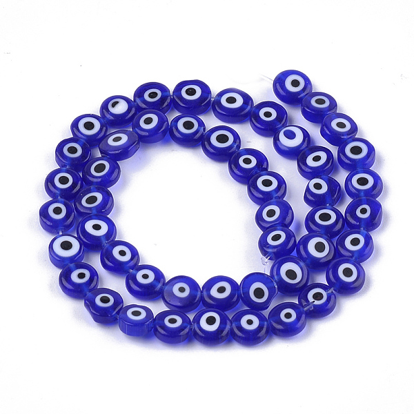 

PandaHall Handmade Evil Eye Lampwork Beads Strands, Flat Round, Blue, 7.5x3mm, Hole: 1mm, about 48pcs/strand, 13.7 inch~14.9 inch. Lampwork...