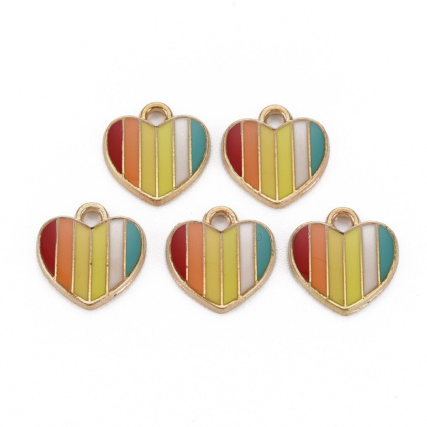 PandaHall Alloy Enamel Charms, Cadmium Free & Nickel Free & Lead Free, Rainbow Color, Heart, Light Gold, Colorful, 13x13x2mm, Hole: 1.8mm...