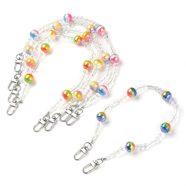 

PandaHall Glass & Stripe Resin Bead Decorative Purse Chains, with Alloy Swivel Clasps, Mixed Color, 41.5x1.55cm Resin Multicolor