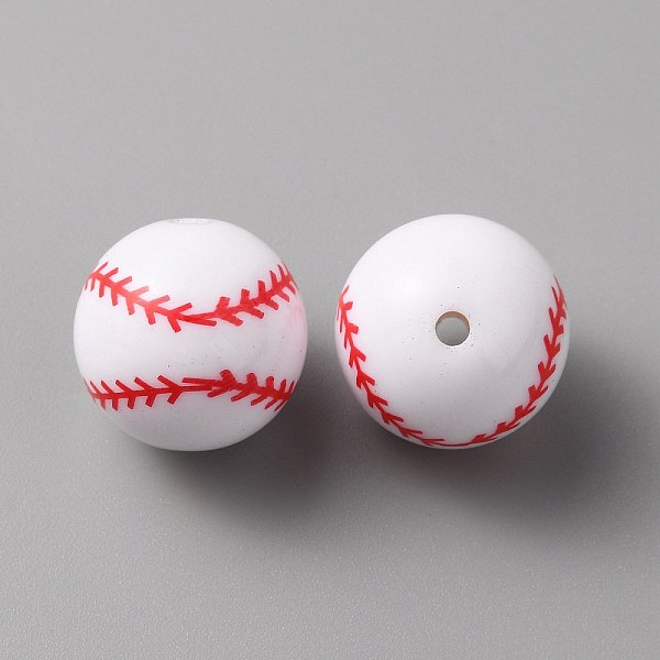 

PandaHall Sport Theme Opaque Resin Beads, Baseball, White, Red, 18mm, Hole: 2.4mm Resin Round Red